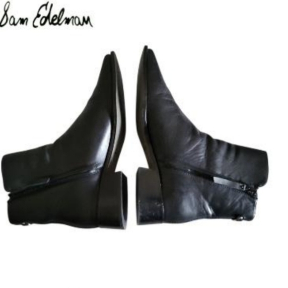 Sam Edelman THATCHER Black Leather Ankle Boot Dress Square Toe Heel Shoe Women 9 - Picture 8 of 12